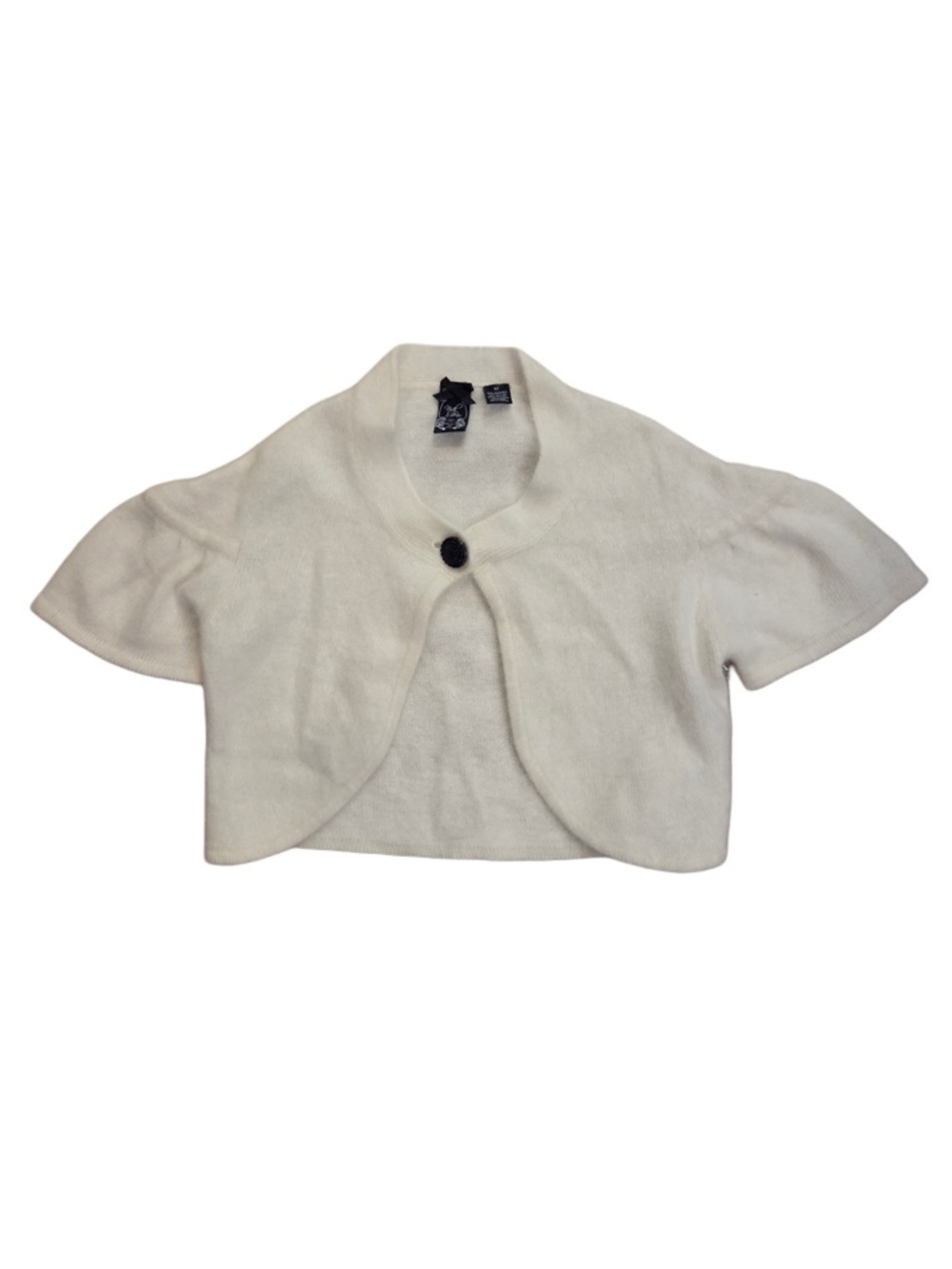 Nick & Mo Cream Angora Blend Sweater Short Sleeve Black Diamanté Button Bolero